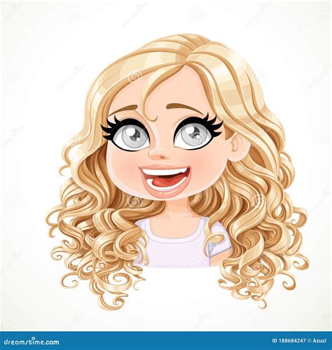 Beautiful Touched Cartoon Blond Girl With Magnificent Curly Hair