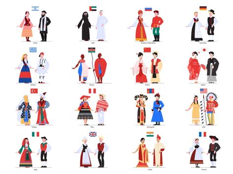 Ilustración De Personas Multiculturales En Sus Trajes Nacionales