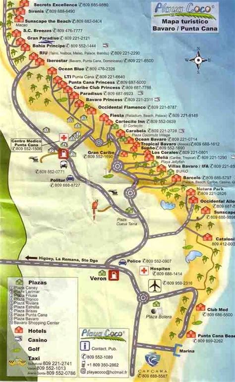 This Detailed Punta Cana Tourist Map Shows The Location Of Most Punta Cana Resorts On The Beach