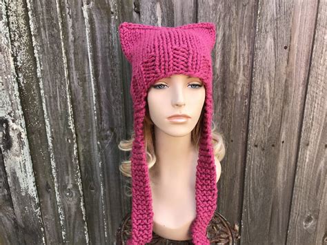 Knitted Cat Hat Chunky Knit Hat Womens Hat Mens Hat Winter Hat Ear Flap Hat Cat Beanie