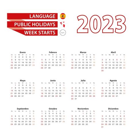 Calendario 2023 En Idioma Español Con Días Festivos El País De Perú En