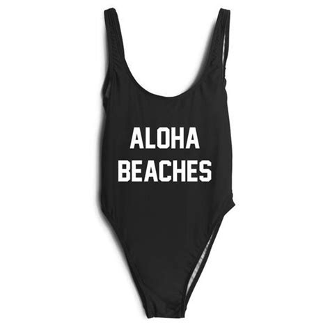 Aloha Beaches Letter Print One Piece Swimsuit Sexy Thong Swimwear Women