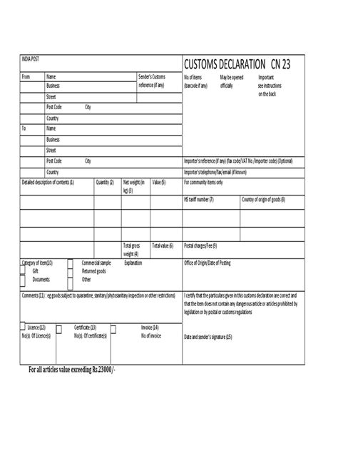 Printable Customs Declaration Form Printable Forms Free Online