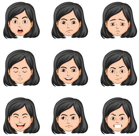 Woman And Different Facial Expressions 527005 Vector Art At Vecteezy