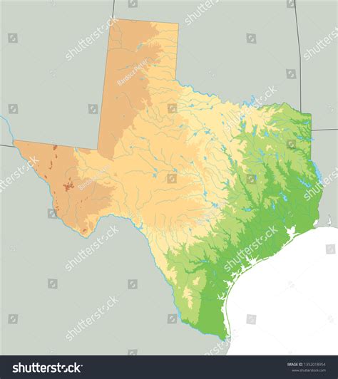 High Detailed Texas Physical Map Stock Vector Royalty Free 1352018954