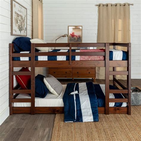 Walker Edison Furniture Company Low Solid Wood Twin Over Twin Bunk Bed