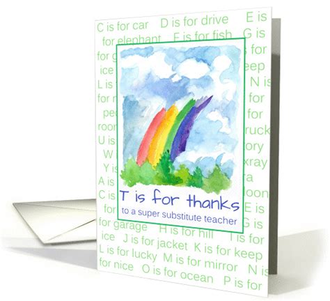 Thank You Substitute Teacher Rainbow Alphabet Letters Card 1164052