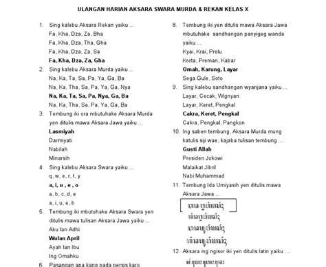 Soal Nulis Aksara Jawa Kelas Sandhangan Wyanjana Sinau Nulis Aksara
