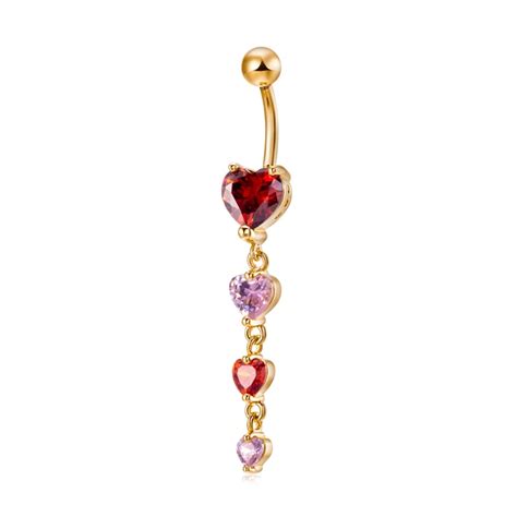 Gold Color Multicolor White Zircon CZ Hearts Piercing Navel Ring Belly