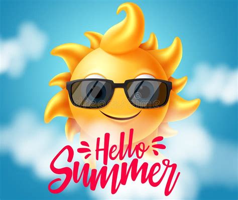 Hello Summer Vector Banner Design Hello Summer Text With Sun Character