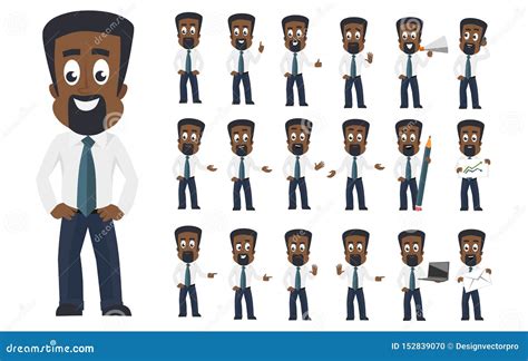 African American Business Man Character With Different Facial Emotions