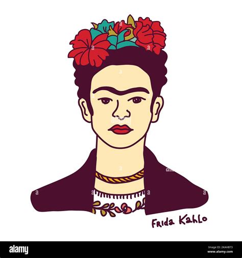 Frida Kahlo Símbolo Icono Portreit Pintor Famoso Artista Ilustración