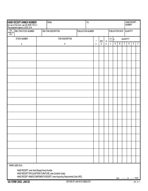 Da Form 2062 Pdf Version Of Hand Receipt And Annex