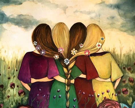 Four Sisters Best Friendsbridesmaids Present Art Print Drawings Of
