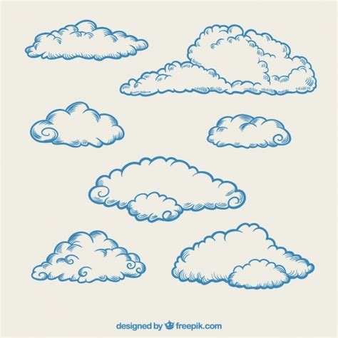Pack Of Hand Drawn Beautiful Fluffy Clouds Vector Free Download