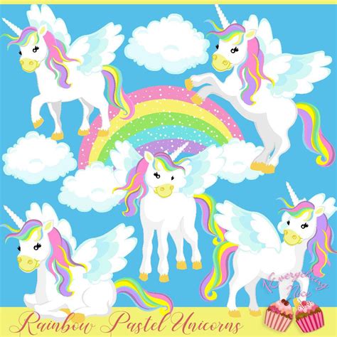 Rainbow Pastel Unicorns Clipart Set Etsy Unicorns Clipart Pastel