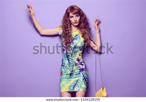 Fashion Beautiful Young Shapely Woman Floral Stock Photo 1334128190