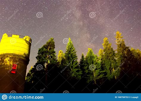 Starry Sky Over The Forest And The Water Tower Starry Sky