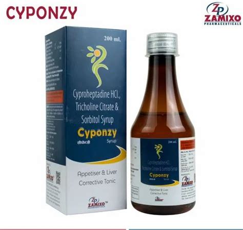 Cyponzy Cyproheptadine Hcl Tricholine Citrate And Sorbitol Syrup 200 Ml