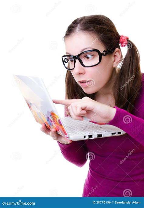 Geeky Woman With A Laptop Stock Photo Image Of Long 28770156