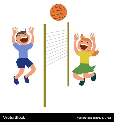 Set Kids Playing Volleyball Royalty Free Vector Image