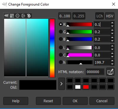 colors GIMPに ビットカラー値を手動で入力する