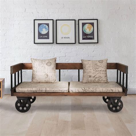 Industrial europe style chesterfield italian velvet fabric sofa set button tufted living room sofa. Lamlam Reclaimed Teak Wood Upholstered Two Seat Industrial Style Sofa