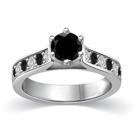 Black And White Diamond Engagement Ring In White Gold White Diamond