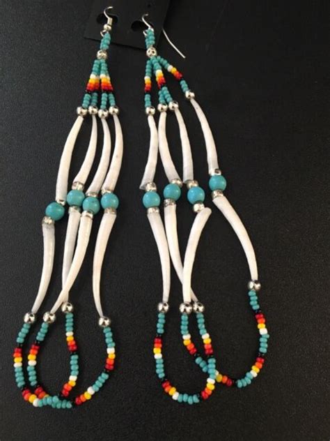 New Native American Style Turquoise Dentalium Shell Dangle Beaded