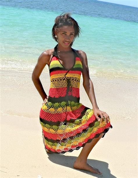 Vestido De Ganchillo Hecho A Mano Colores Rasta Jamaica 02 Jamaican