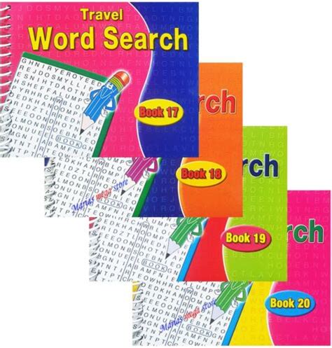 Set 4 X Spiral Bound Word Search Travel Books 640 Puzzles Fun Brain