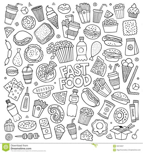 Simple and easy doodle art for beginners. fast-food-doodles-hand-drawn-vector-symbols-sketchy-doodle ...
