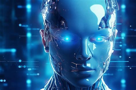 Premium Ai Image A Blue Robot With Glowing Blue Eyes Is Shown In A