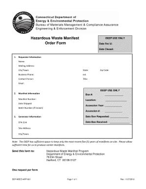 Fillable Online Ct Connecticut Hazardous Waste Manifest Photocopy Order