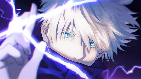 Anime Jujutsu Kaisen Satoru Gojo Blue Eyes White Hair Boy Digital Art