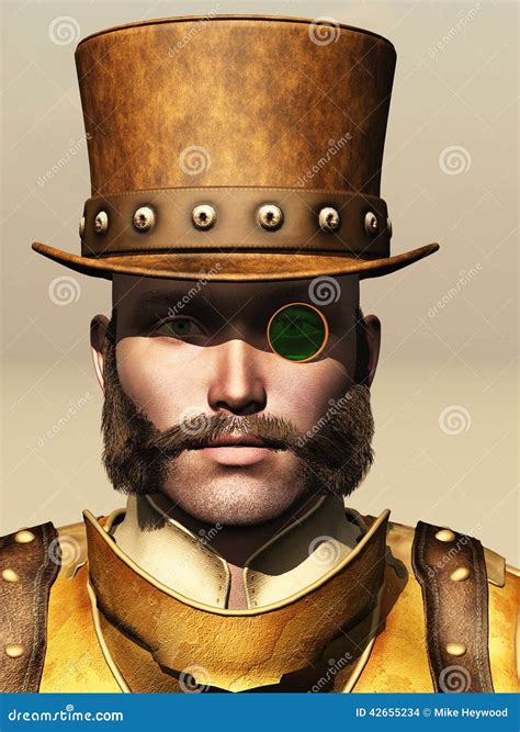 Steampunk Male Portrait Gentleman With Mustache And Goggles In