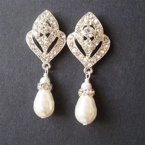 Wedding Jewelry Art Deco Bridal Earrings Pearl By Luxedeluxe
