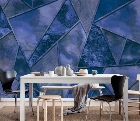 Navy Blue Marble Triangles Wallpaper Happywall Blue Metal Navy