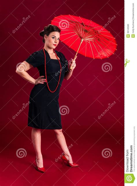 Pinup Girl With Red Umbrella Stock Photo Image Of Model Person 39140580
