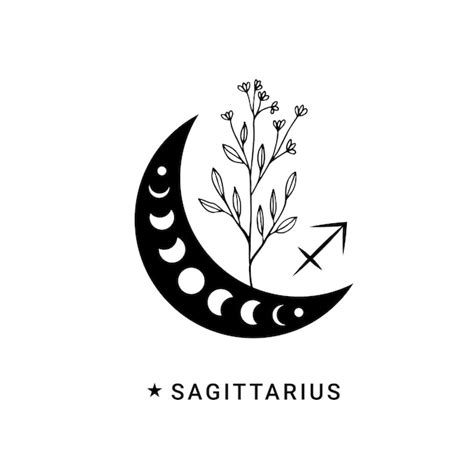 Premium Vector Sagittarius Zodiac Sign With Wildflower And Moon Phases