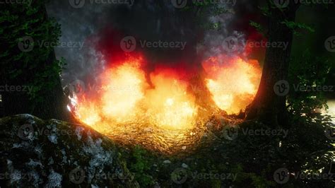 Wind Blowing On A Flaming Trees During A Forest Fire 5660826 Stock