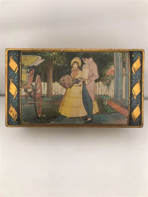 Antique Canco Circa 1920s Art Deco Lithograph Victorian Couple Hinged