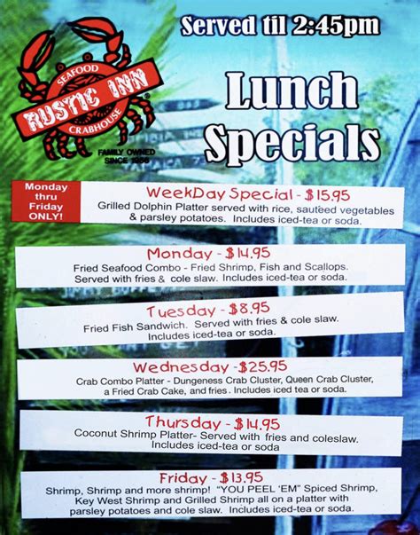 Lunch Specials Rustic Inn