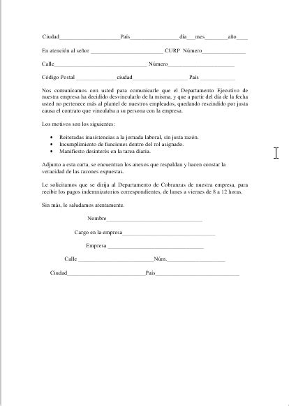 Carta De Despido Laboral Ejemplos Y Formatos Word PDF