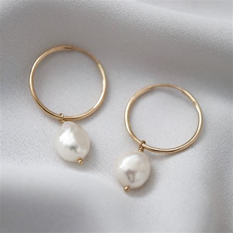 Pearl Hoop Earrings Bridal Jewelry Gold Hoop Earrings Etsy Canada Baroque Pearl Earrings