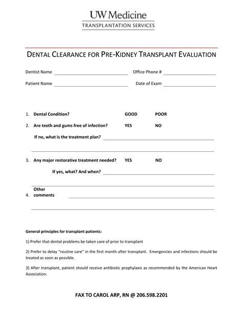 Printable Medical Clearance Form For Dental Treatment Printable Word