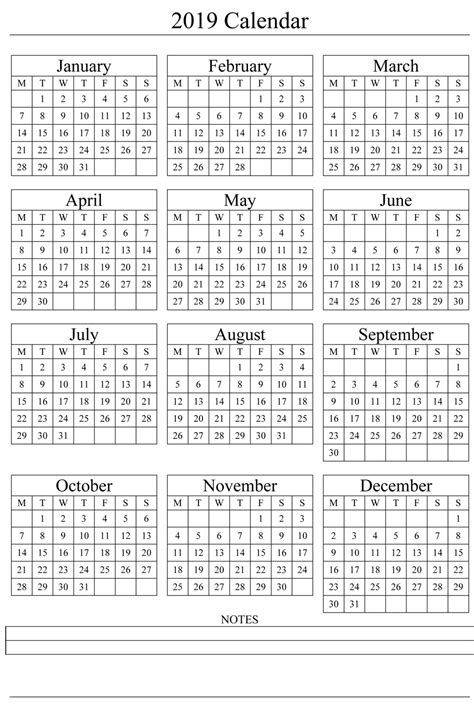 Printable Calendar Templates 2019 Qualads