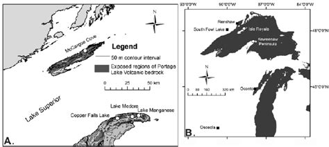 A Maps Showing The Location Of The Keweenaw Peninsula And Isle Royale Download Scientific