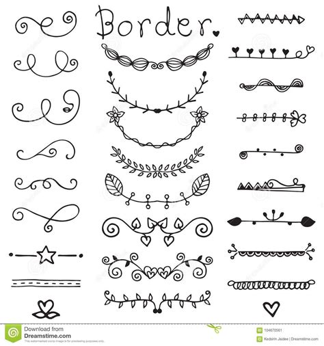 Cute Of Doodle Border Vector Set In Black Line Stock Vector Doodle Borders Embellishment