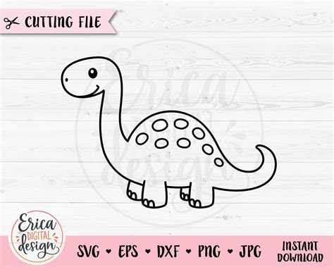 Cute Dinosaur SVG Baby Dino Outline cut file Brontosaurus | Etsy